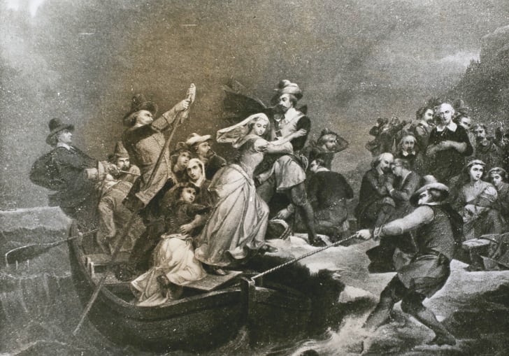 Pilgrims landing at Plymouth Rock