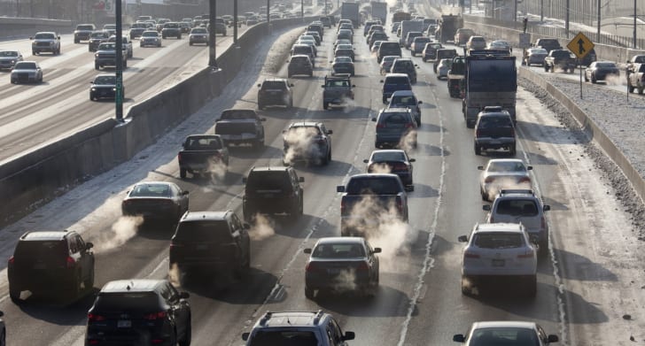 multilane highway with heavy traffic