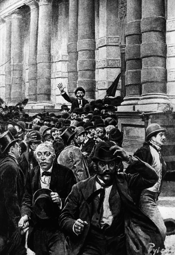 A corrida de 1873 da Bolsa de Valores de Nova York quando os bancos começaram a falir e fechar, levando ao fechamento da Bolsa de Valores em 10 dias.