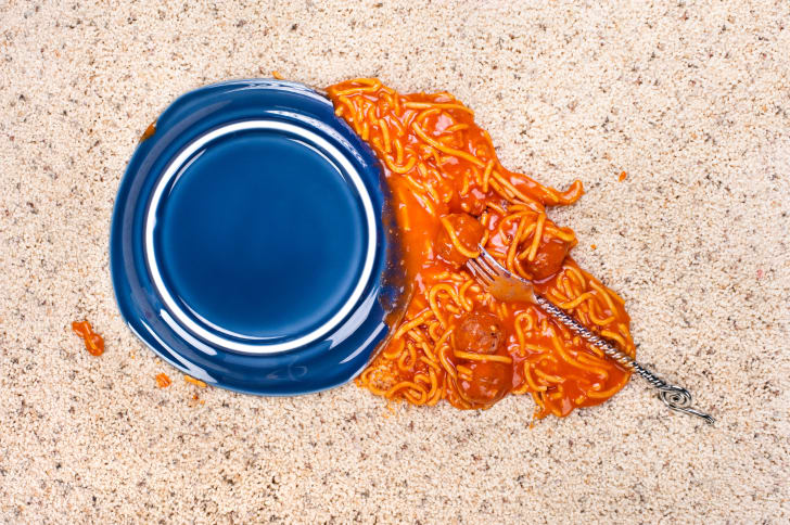 spaghetti spilled on floor