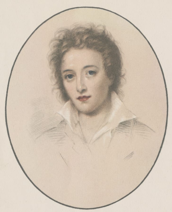 Crayon drawing of poet Percy Shelley circa 1820