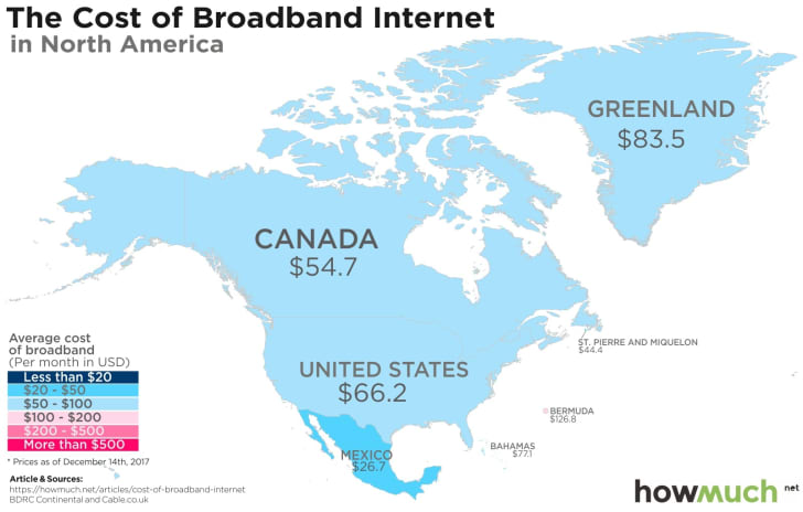 Map of Internet costs in each country created by information site HowMuch.net.