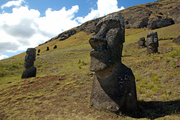 moaisin the hillside of the Rano Raraku volcano in Easter Island