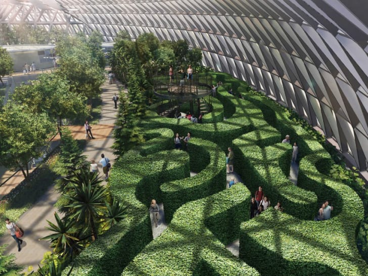 Rendering of a garden maze from above