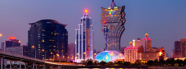 Night Macao Skyline, including Casinos such as, The Grand Lisboa and Wynn