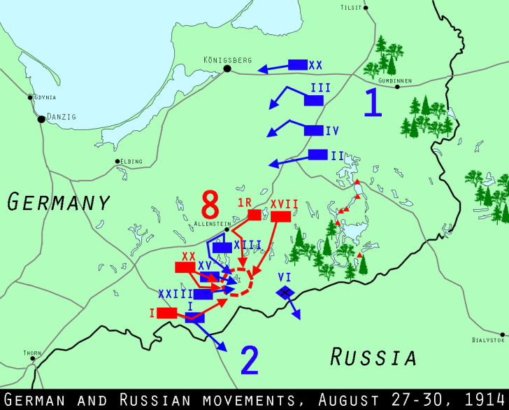 Битва при танненберге 1914 карта