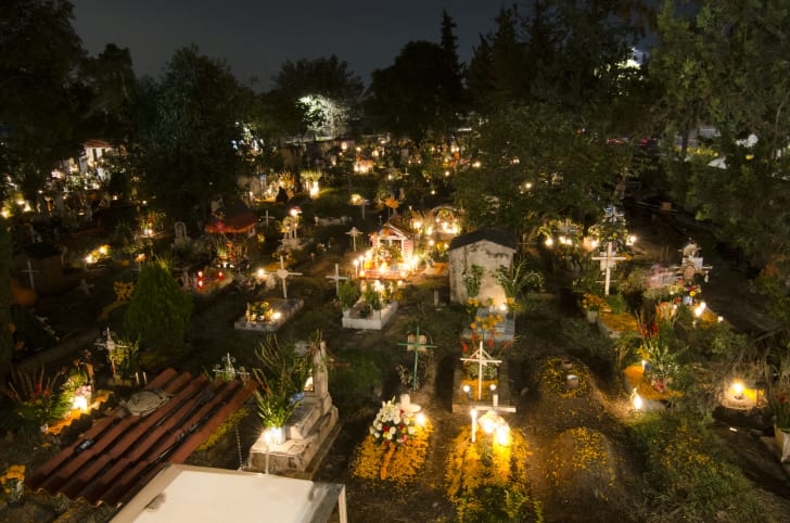 Graves during a Day of the Dead celebration in Mexico