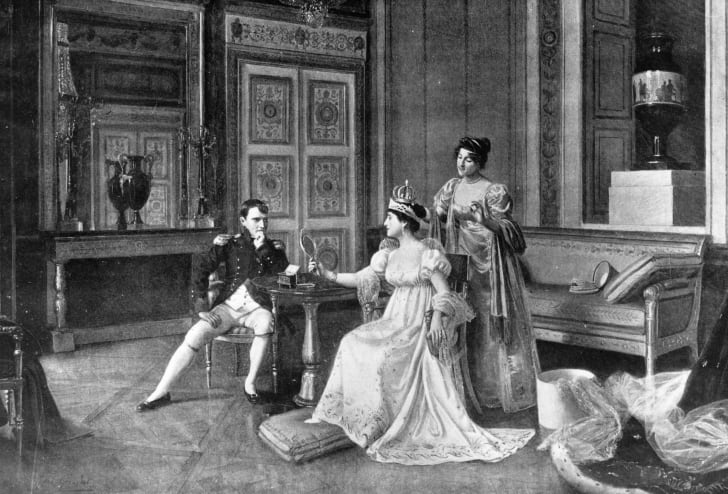A portrait of Napoleon Bonaparte and Empress Josephine. A portrait of Napoleon Bonaparte and Empress Josephine.