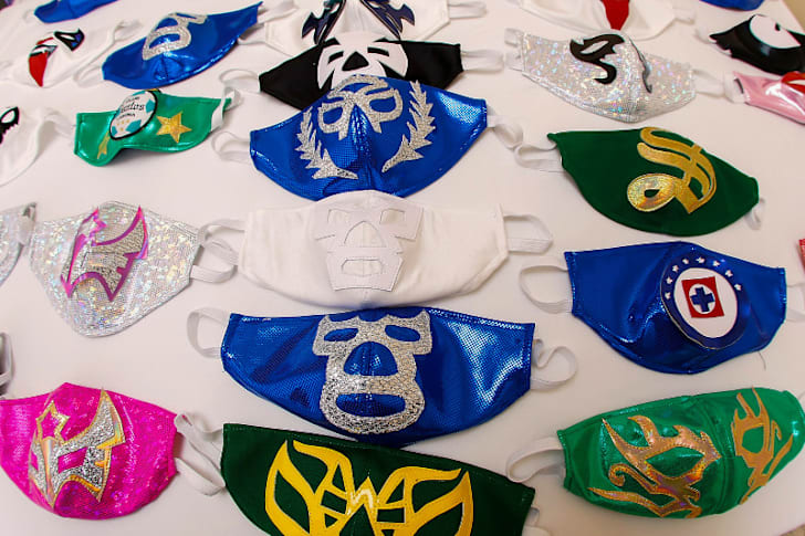 Coronavirus masks sewn by El Hijo del Soberano are pictured in April 2020