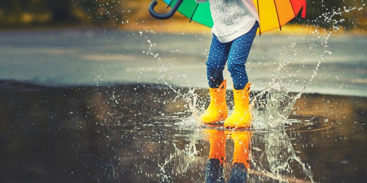 child wearing wellington rain boots