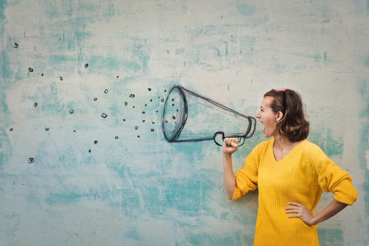 woman with megaphone mural