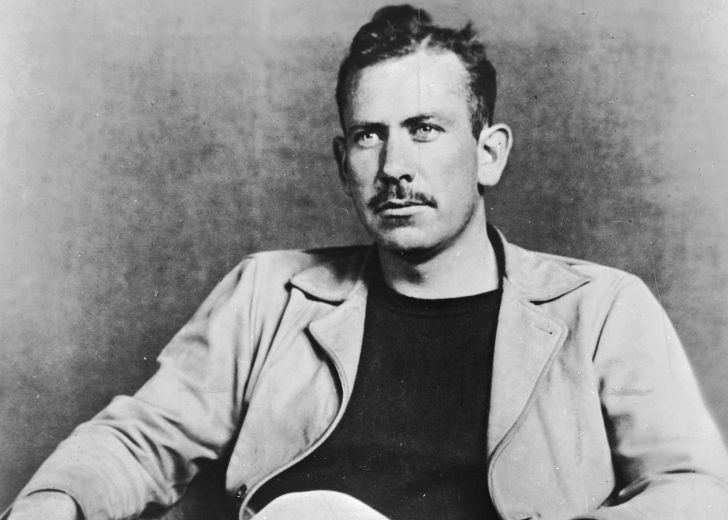 A black-and-white portrait of John Steinbeck