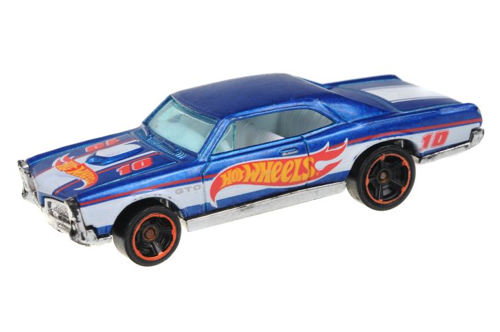 A Hot Wheels 67 Pontiac GTO toy car