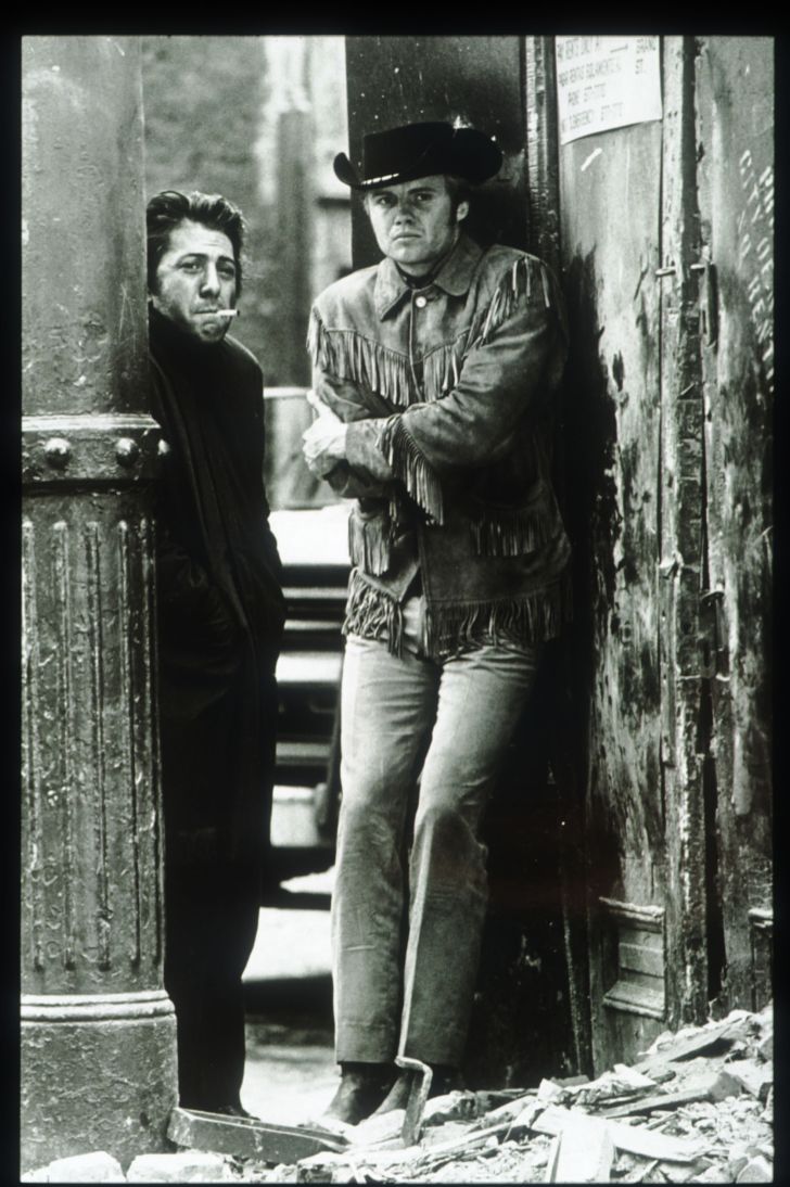 Dustin Hoffman and Jon Voight pose in a still from the film 'Midnight Cowboy' June 15, 1968 in the USA