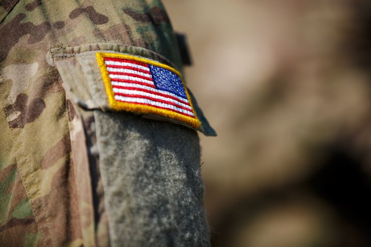 Flag patch sewn onto military uniform.