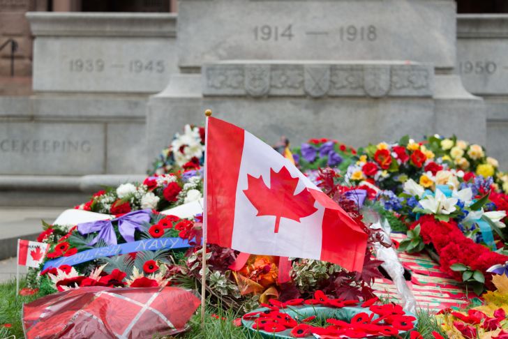 Canadian flag at war memorial.