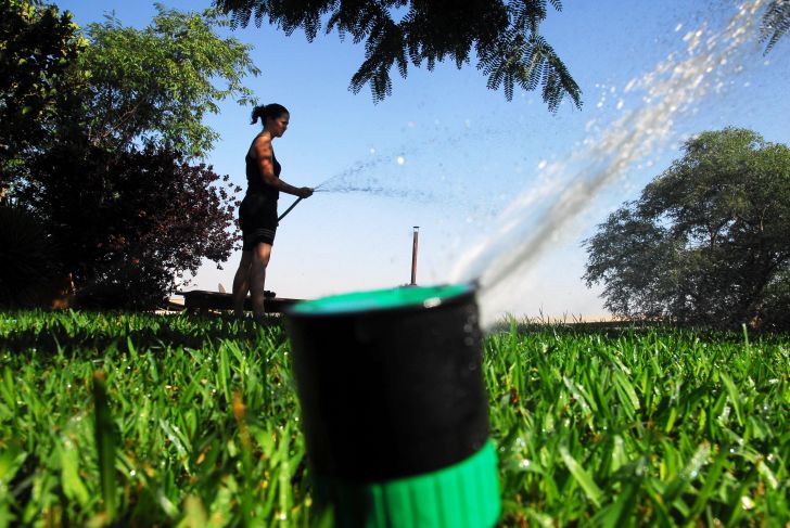 Sprinkler system spraying water.