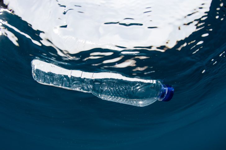 A bottle floating in an ocean