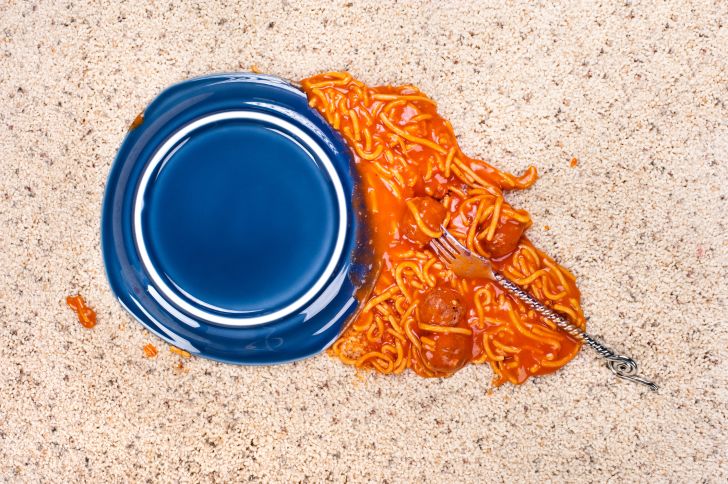 spaghetti spilled on floor