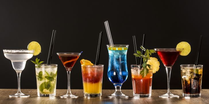 variety of cocktails on a bar