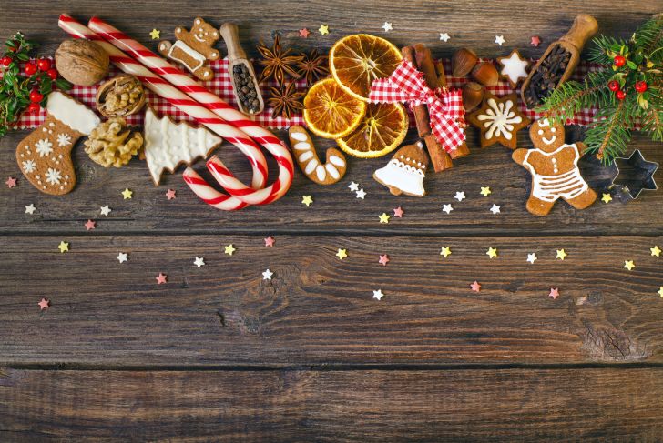 row of holiday food on table