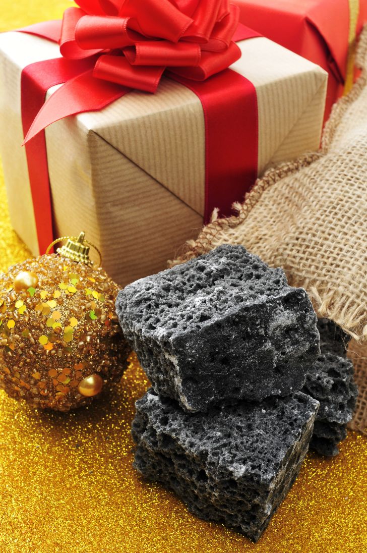 coal, gift, and christmas ornament
