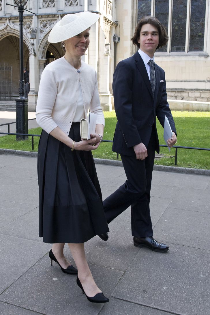 Lady Sarah Chatto (L) and her son Samuel Chatto (R) leave a Service of Thanksgiving for the life and work of Lord Snowdon at Westminster Abbey on April 7, 2017 in London, United Kingdom
