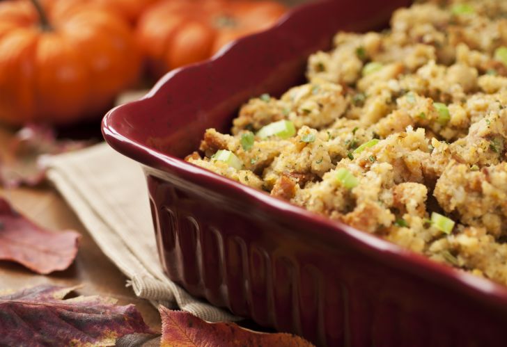 Pan of breaded stuffing.