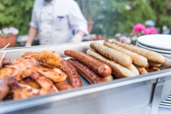 Grilled meats on a silver tray