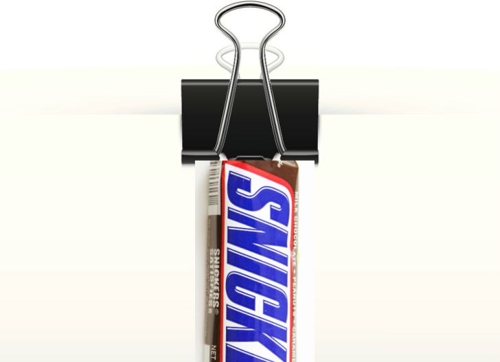 A paper clip is used to seal an open candy wrapper