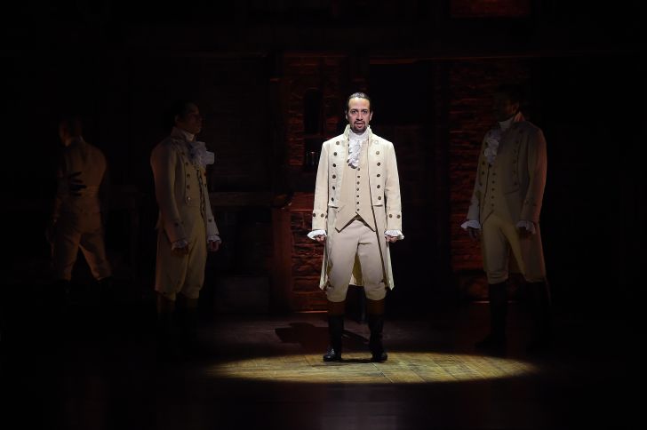 lin-manuel miranda performing a number from hamilton for the grammys