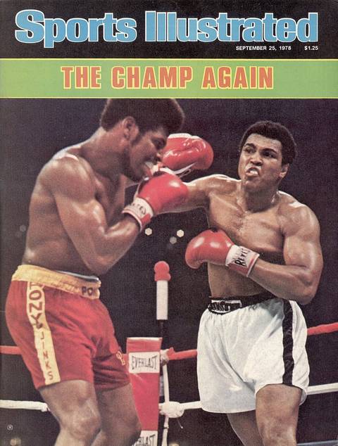 SI cover, September 25, 1978: "The Champ Again." Ali lands a right on Leon Spinks during their rematch.
