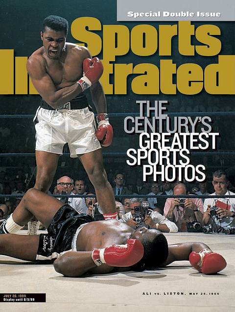 SI cover, July 26, 1999: "The Century's Greatest Sports Photos." Ali stands shouting over a fallen Sonny Liston in their May 25, 1965, rematch.