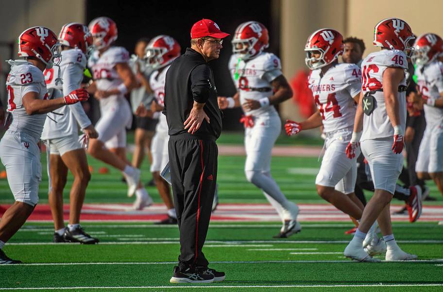 Curt Cignetti watches an Indiana practice.