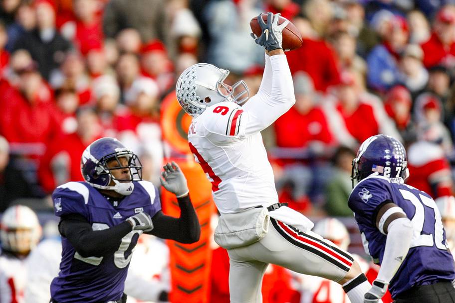 Ohio State wide receiver Brian Hartline hauls in a pass against Northwestern.