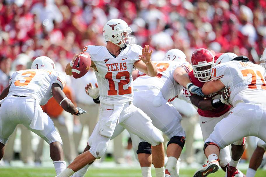 Texas Longhorns quarterback Colt McCoy throws the ball against the Oklahoma Sooners.