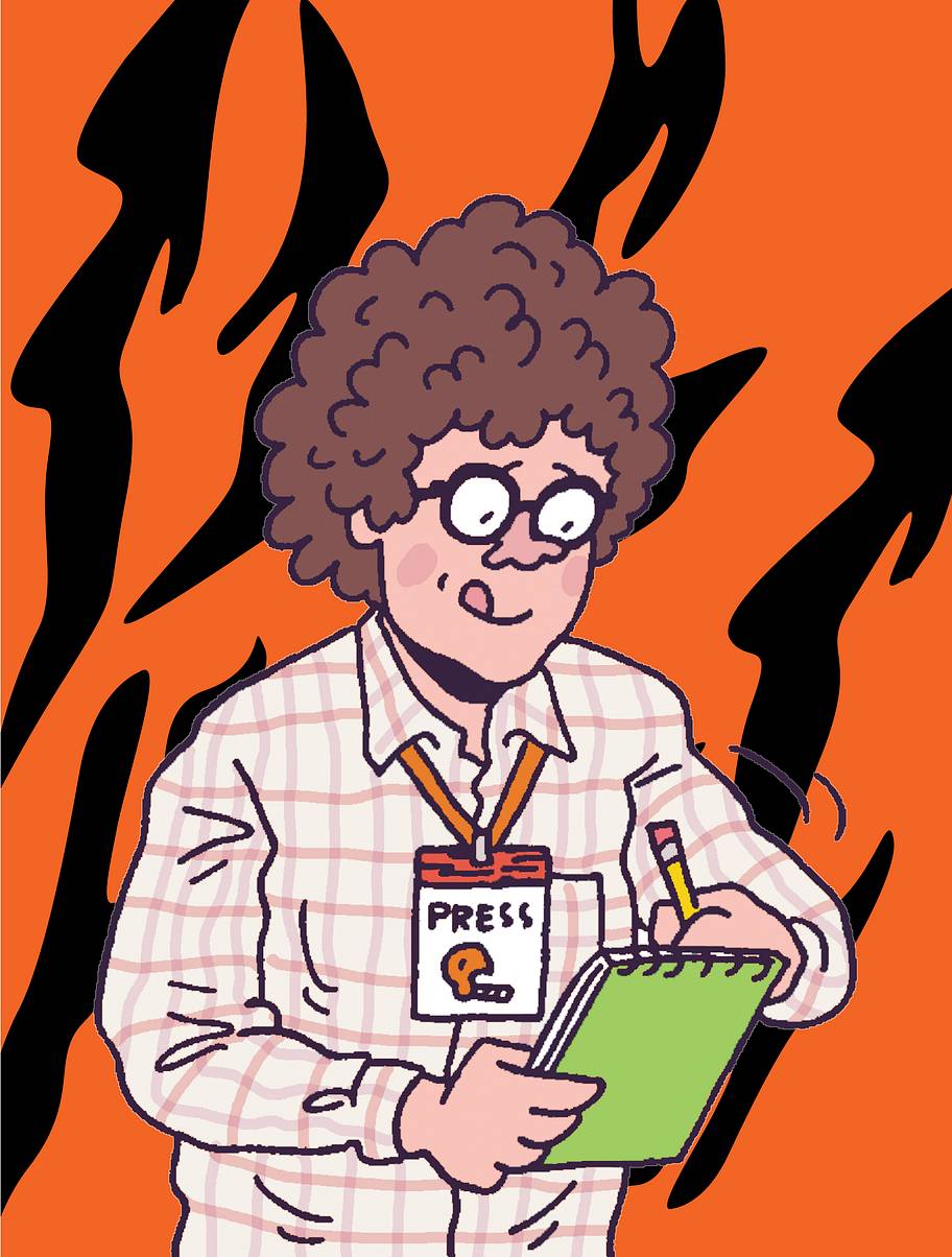 Illustration of young Peter King writing in his notebook.