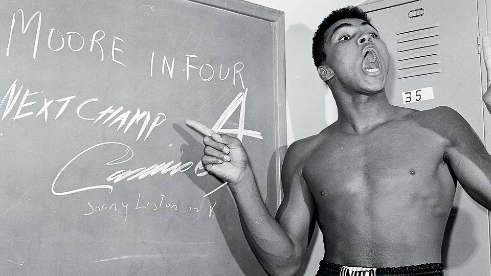 Ali nose to nose with an opponent at a weigh-in