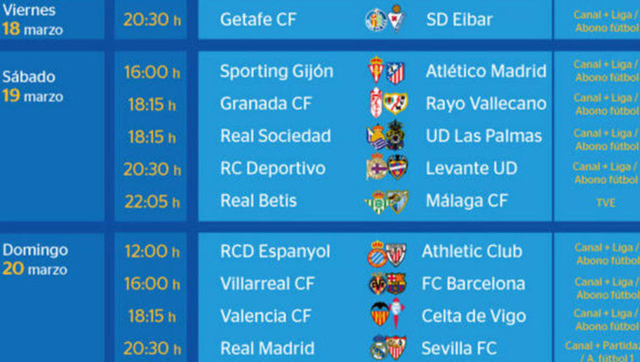 Todos los partidos y horarios de la jornada 30 de la Liga BBVA | 90min Todos los partidos y horarios de la jornada 30 de la Liga BBVA | 90min