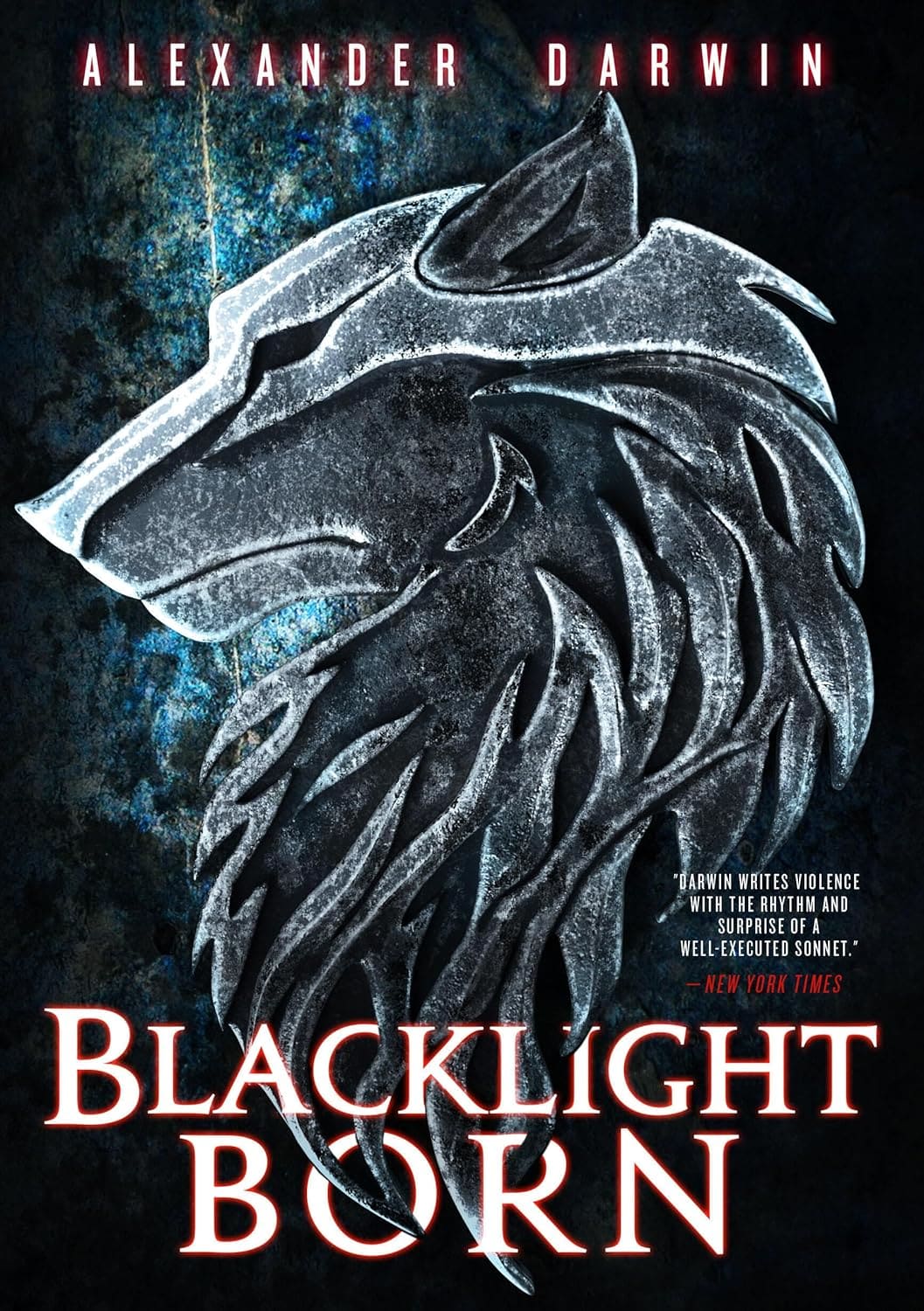 Blacklight Born cover by Alexander Darwin. A stylized wolf head against a black background.