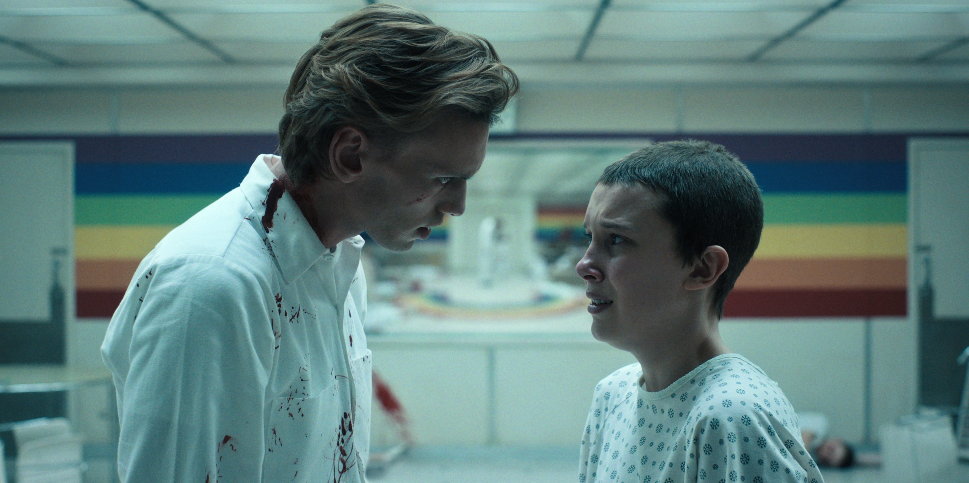 Jamie Campbell Bower as Henry Creel and Millie Bobby Brown as Eleven in Stranger Things season 4.