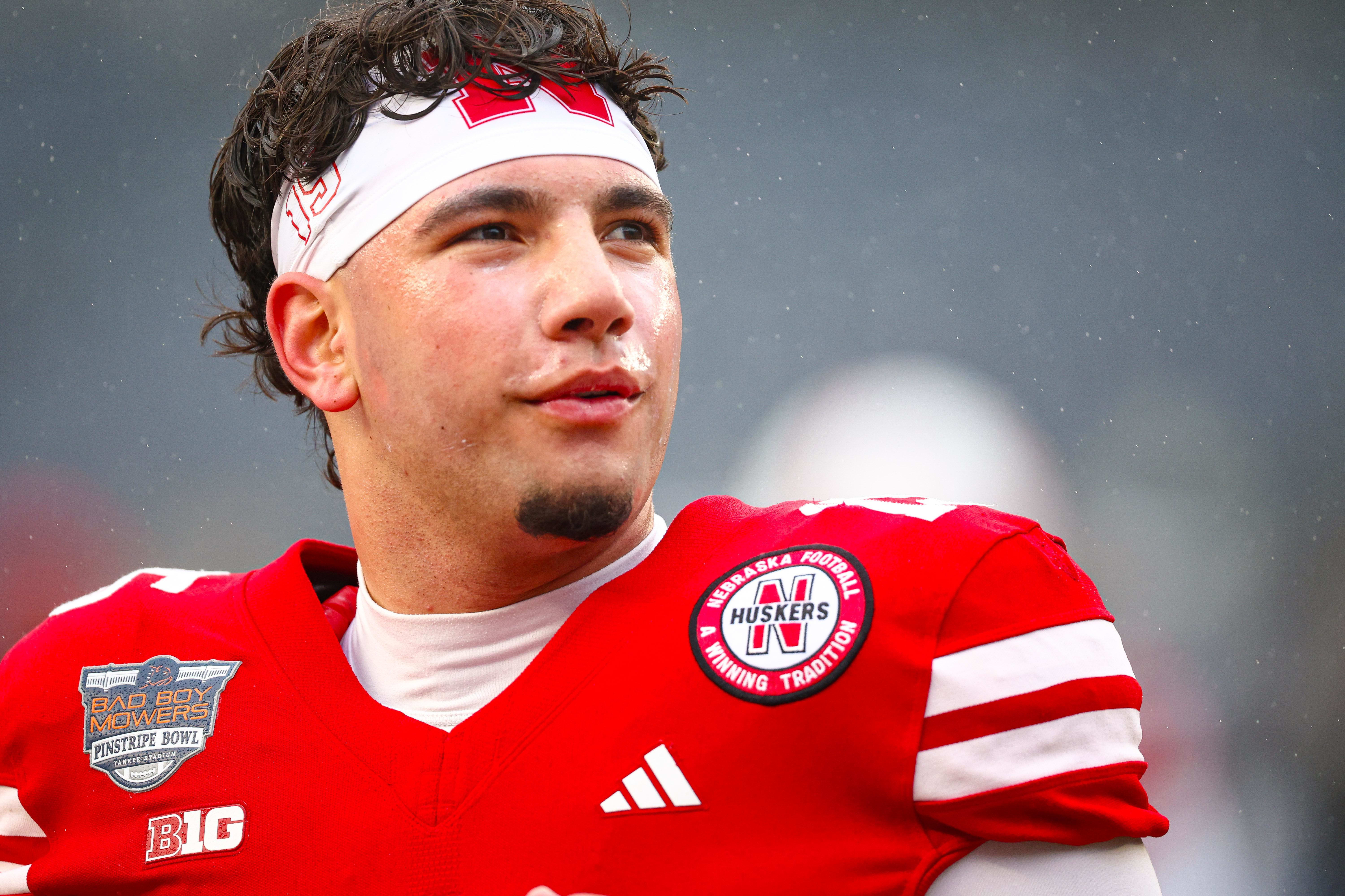 Nebraska Cornhuskers quarterback Dylan Raiola (15) looks on before the game against the Boston College Eagles.