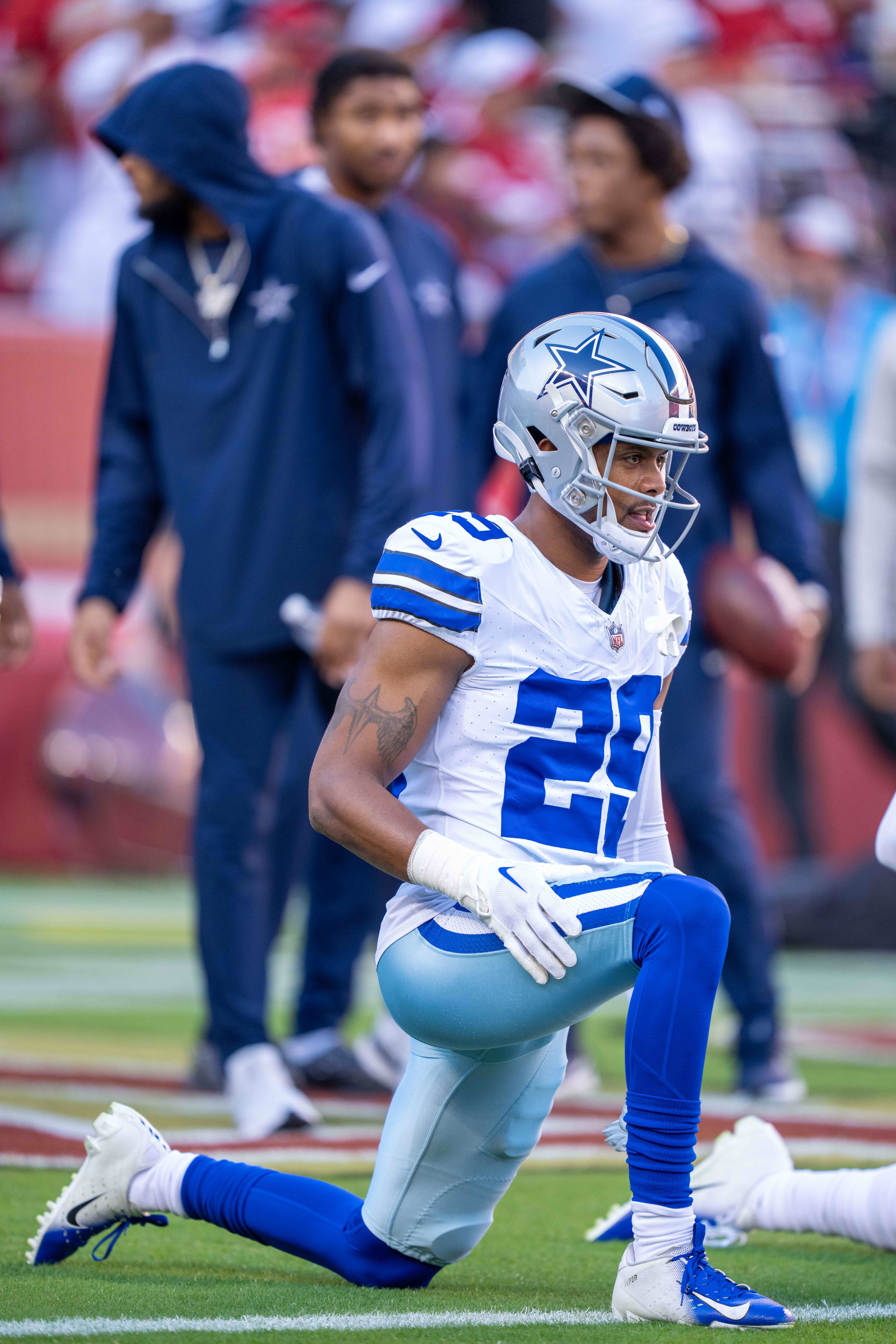 Dallas Cowboys cornerback C.J. Goodwin warms up before the game against the San Francisco 49ers.