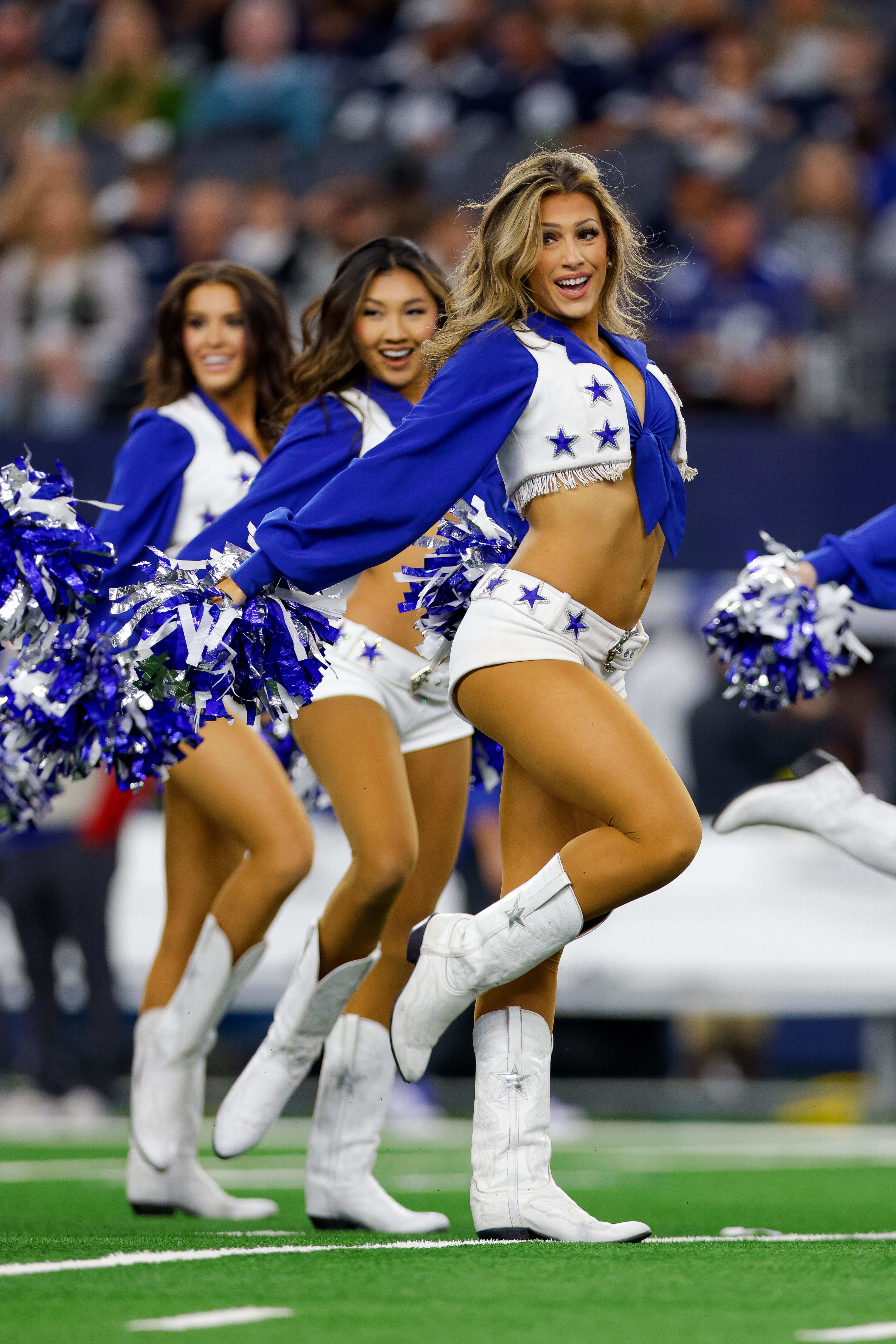 The cheerleaders of the Dallas Cowboys appear before the game against the New York Giants.