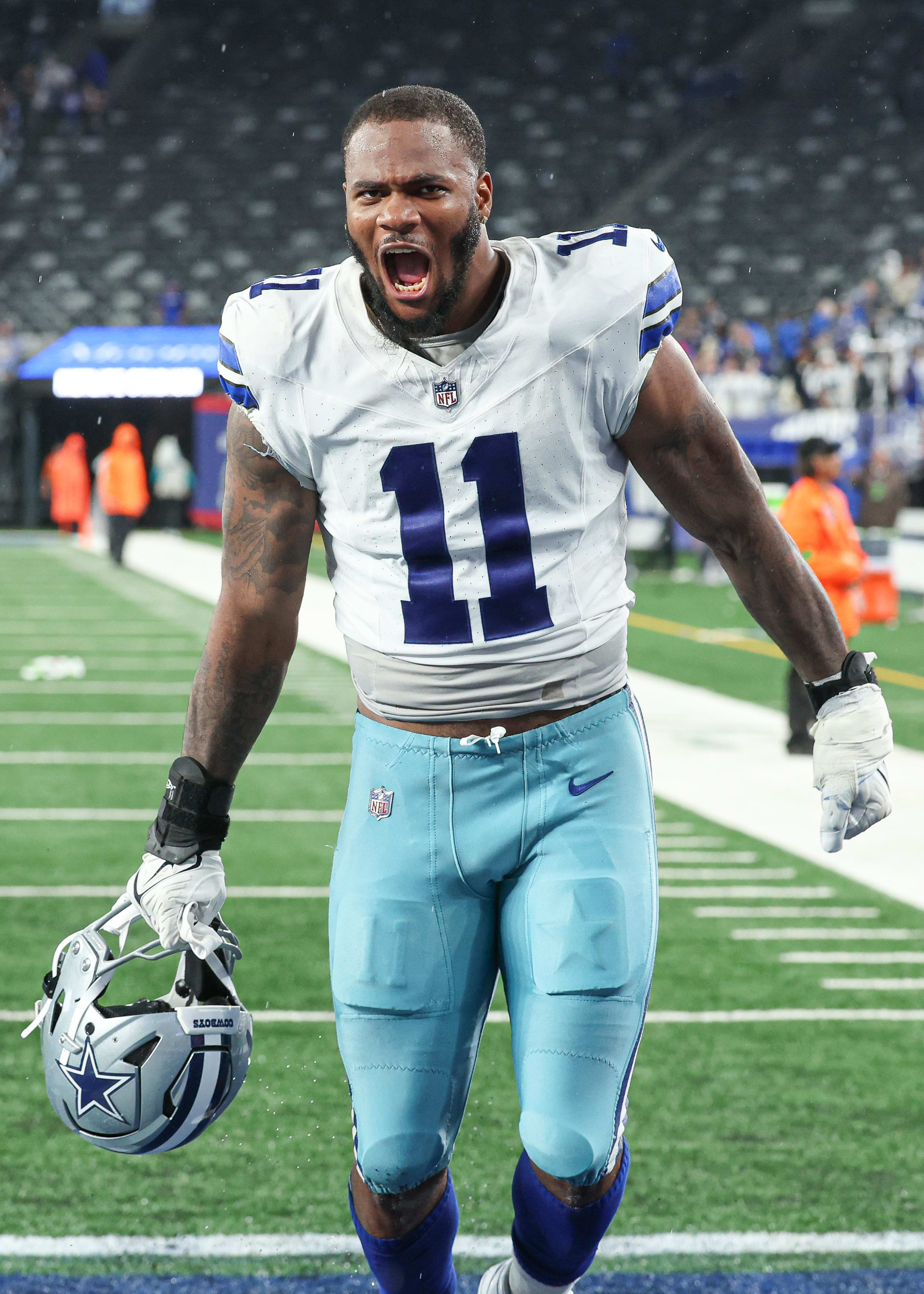 Dallas Cowboys star Micah Parsons celebrates after the game against the New York Giants at MetLife Stadium.