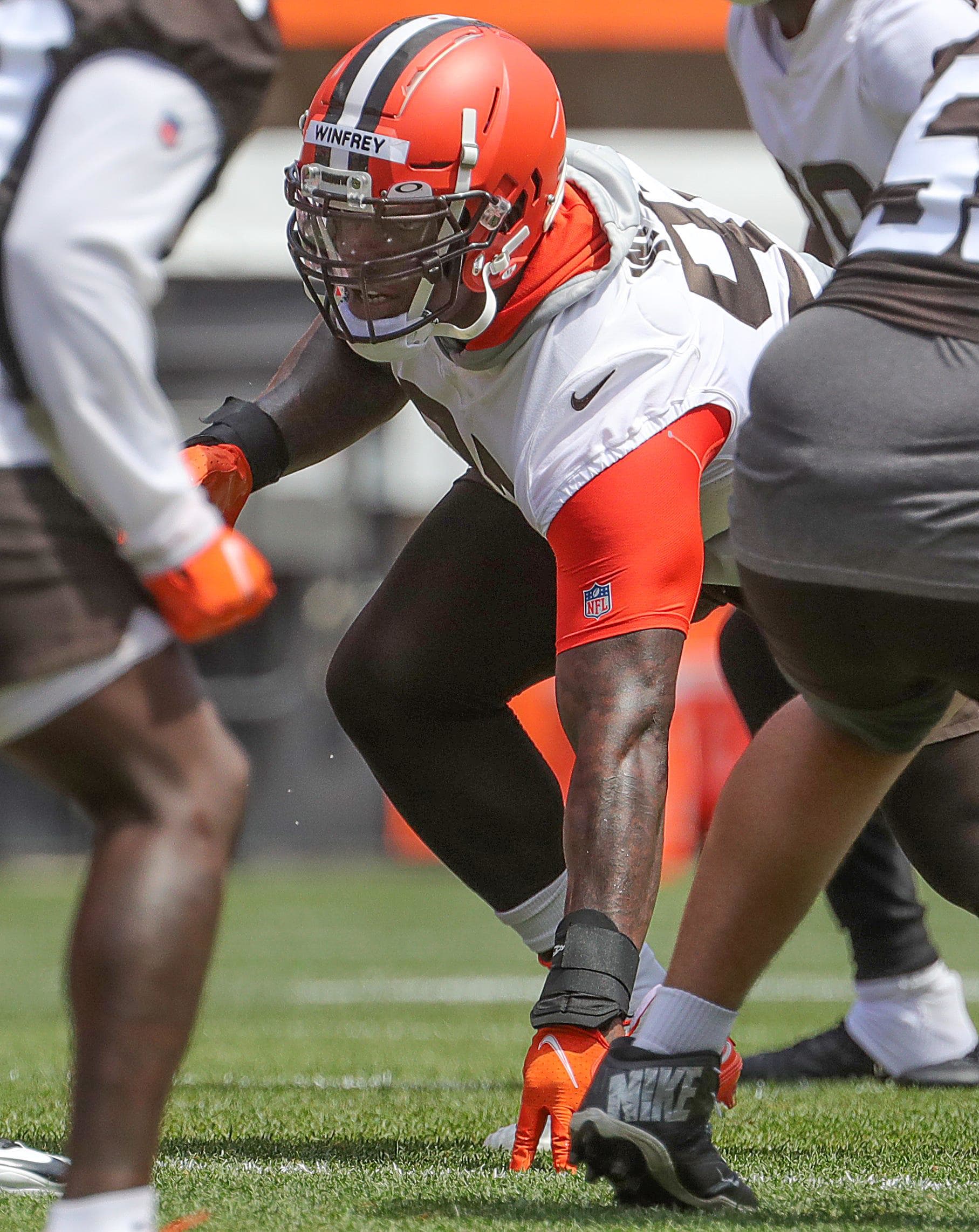 Cleveland Browns rookie defensive end Perrion Winfrey during minicamp workouts