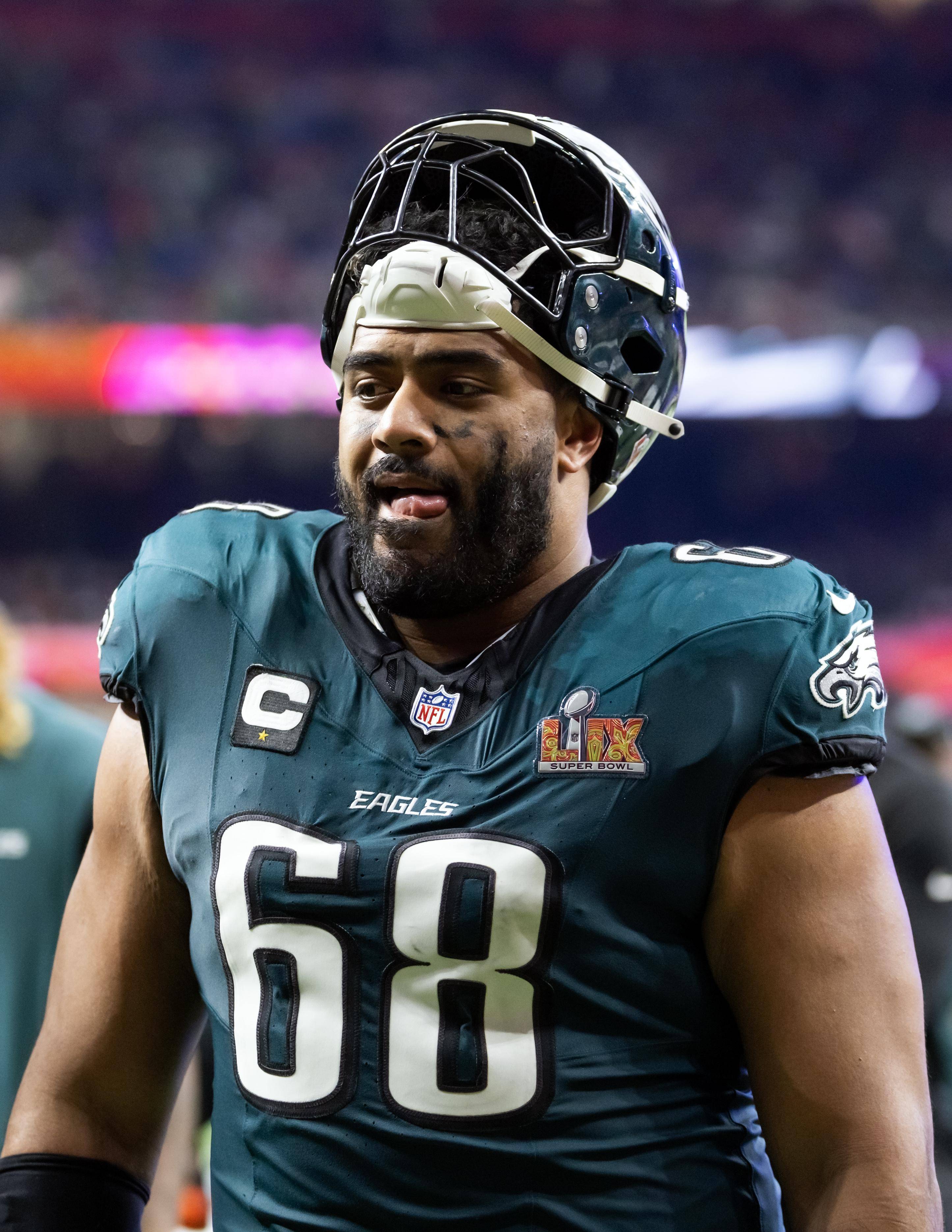 Philadelphia Eagles offensive tackle Jordan Mailata against the Kansas City Chiefs during Super Bowl LIX at Ceasars Superdome