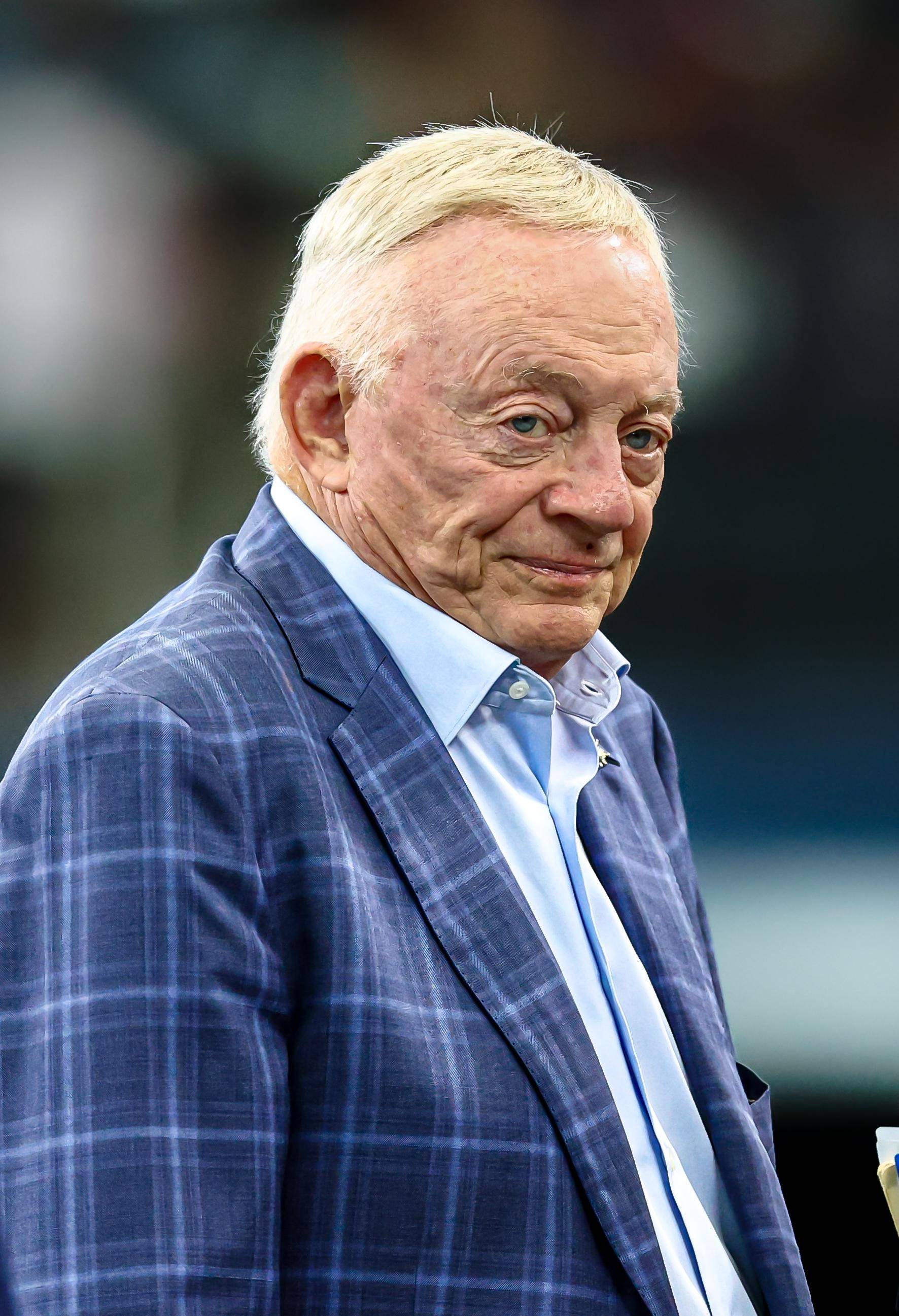 Dallas Cowboys owner Jerry Jones before the game against the Baltimore Ravens at AT&T Stadium 