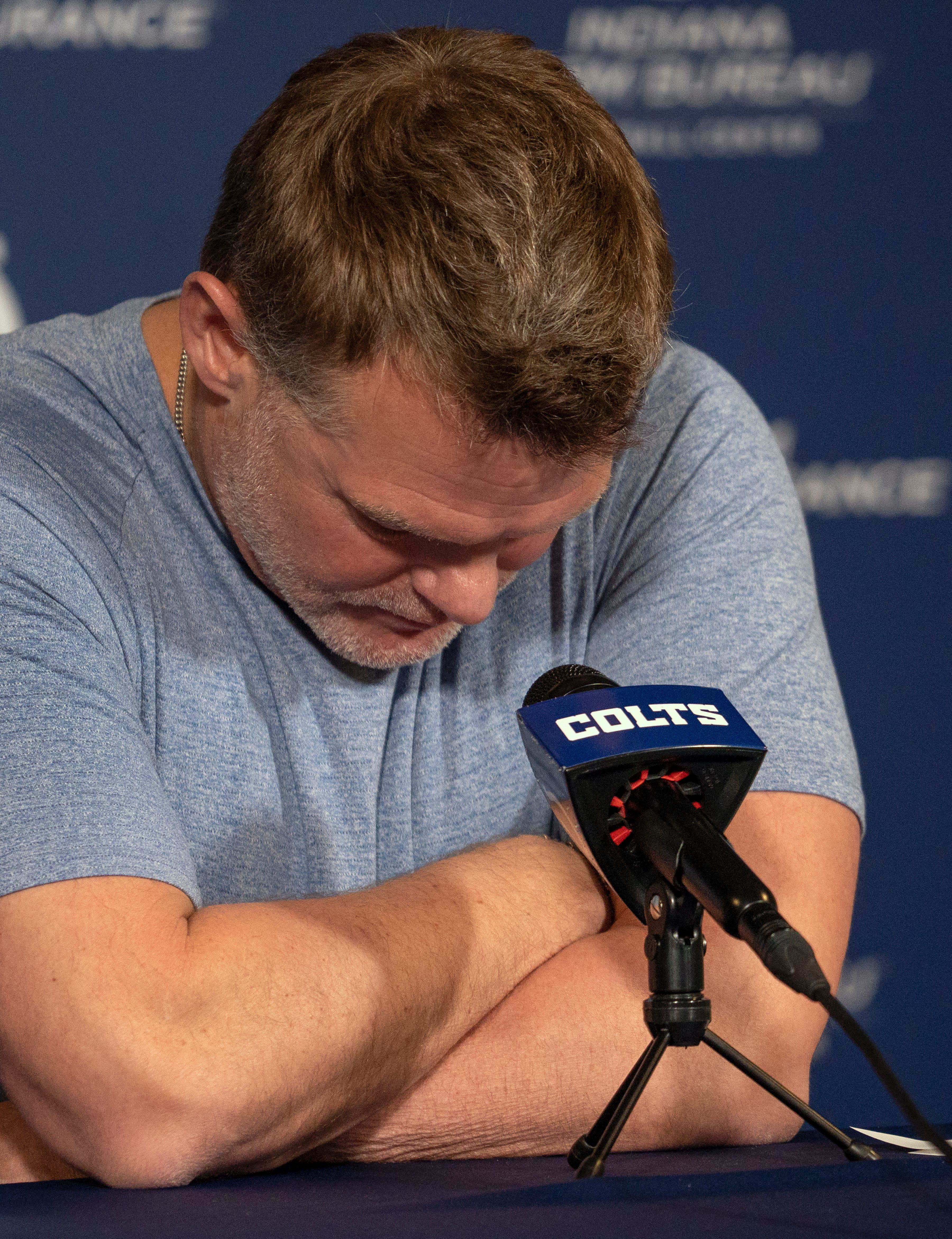 Indianapolis Colts General Manager Chris Ballard during his pre-draft press conference at team headquarters.  