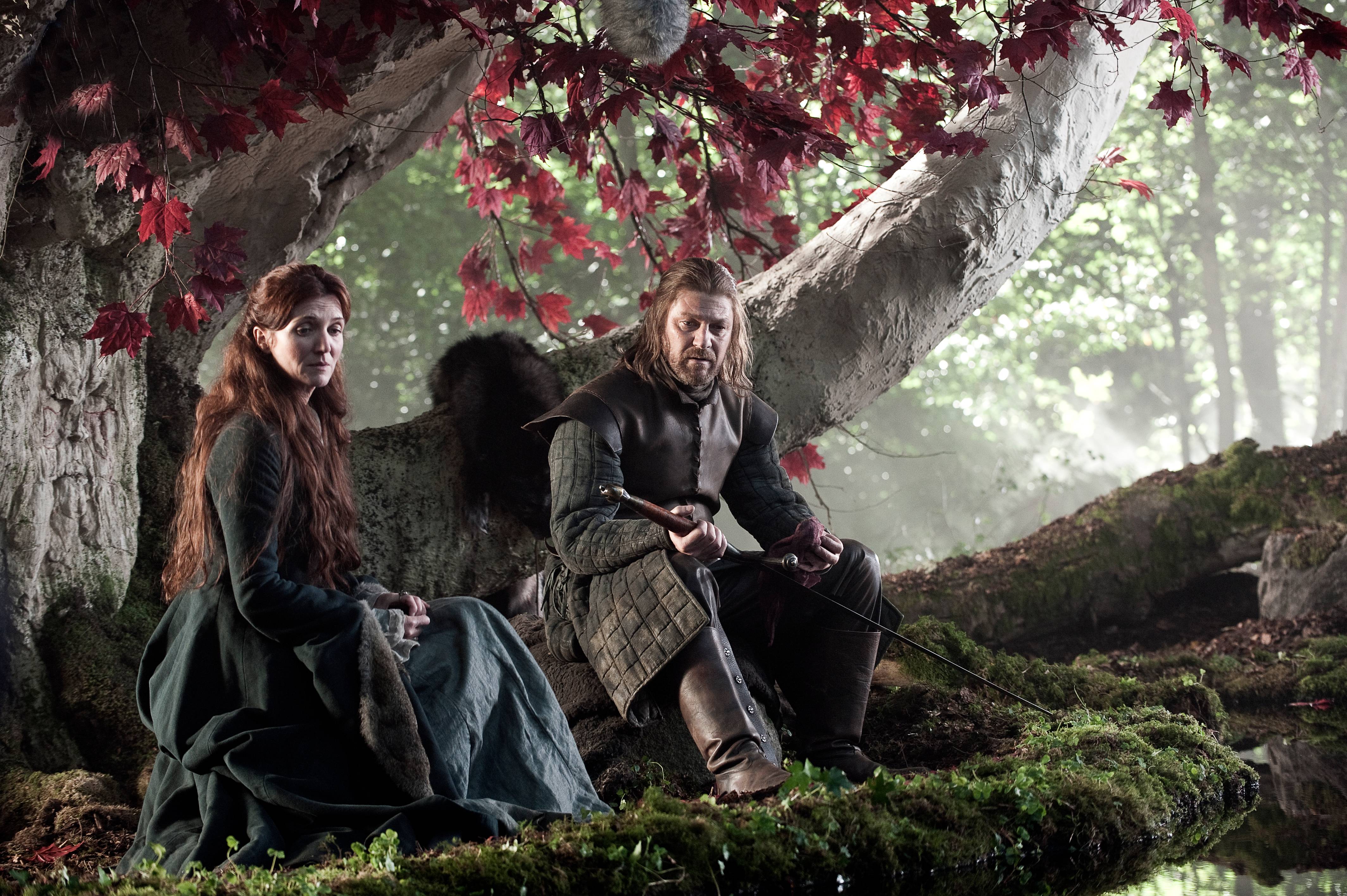 Michelle Fairley (Catelyn Stark) and Sean Bean (Ned Stark) in Game of Thrones season 1 Episode 1, "Winter Is Coming"